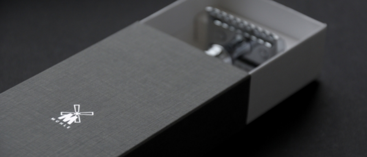 MÜHLE premium tıraş ürünü ambalajı ve tasarım detayı