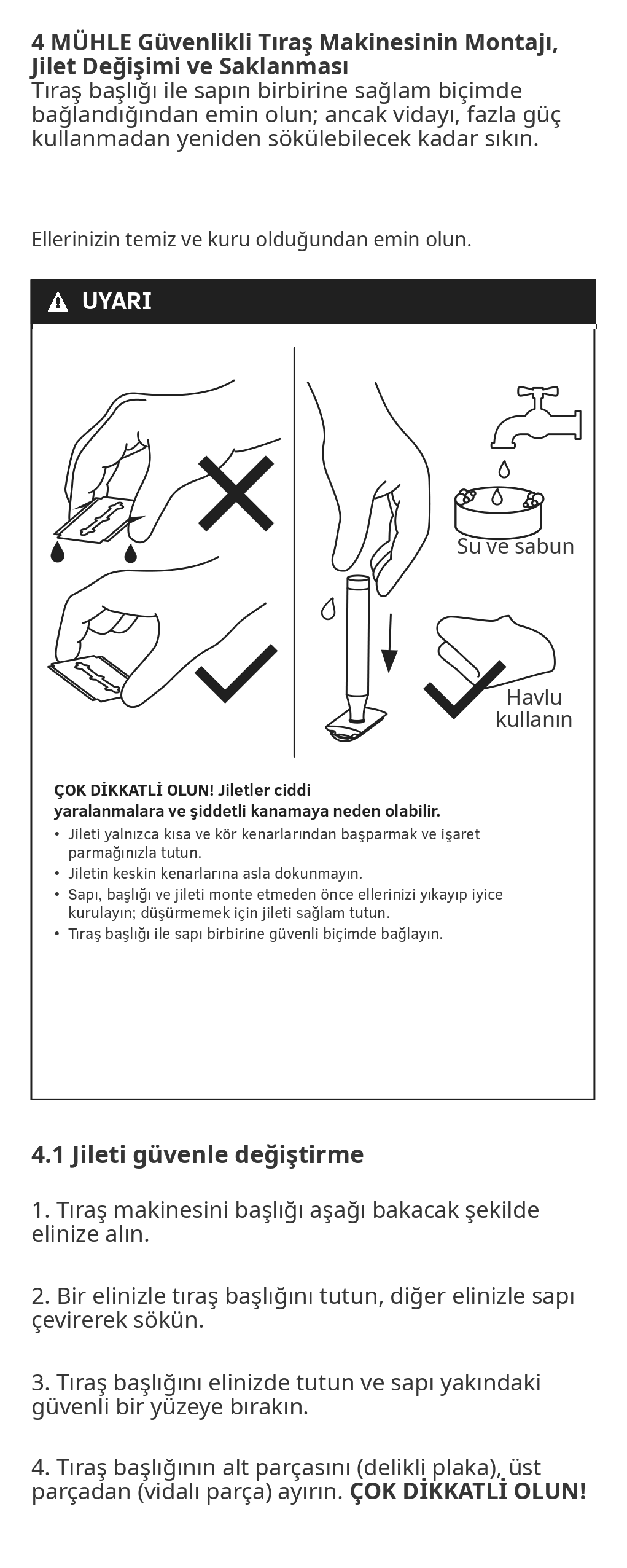 MÜHLE 3 parçalı güvenlikli tıraş makinesi kullanım kılavuzu - sayfa 7