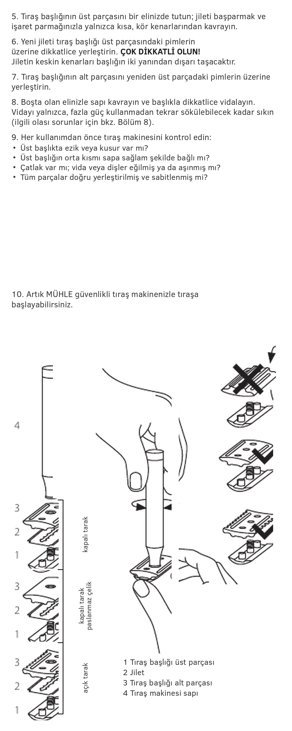 MÜHLE 3 parçalı güvenlikli tıraş makinesi kullanım kılavuzu - sayfa 8