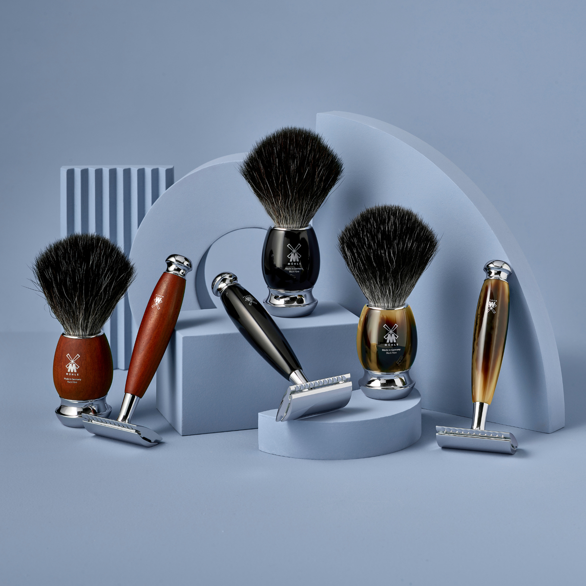 MÜHLE tıraş makinesi, fırça ve stand seti